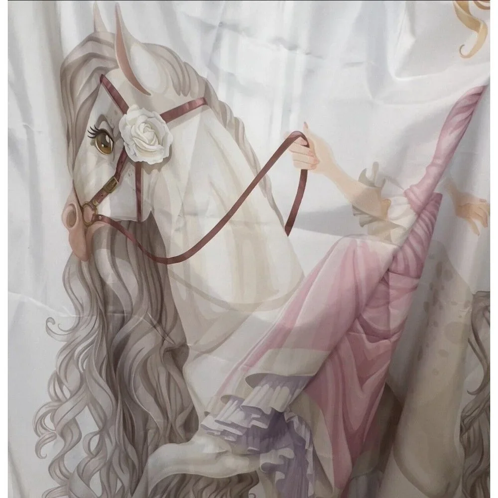 Princess On a Horse 3D Fabric Shower Waterproof Curtain Bathroom Girls Decor‎